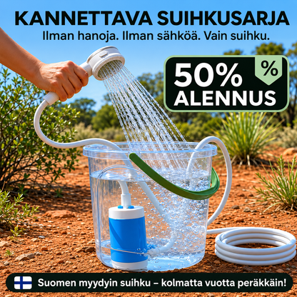 Kannettava vesipumppu: sarja letkulla ja suuttimilla
