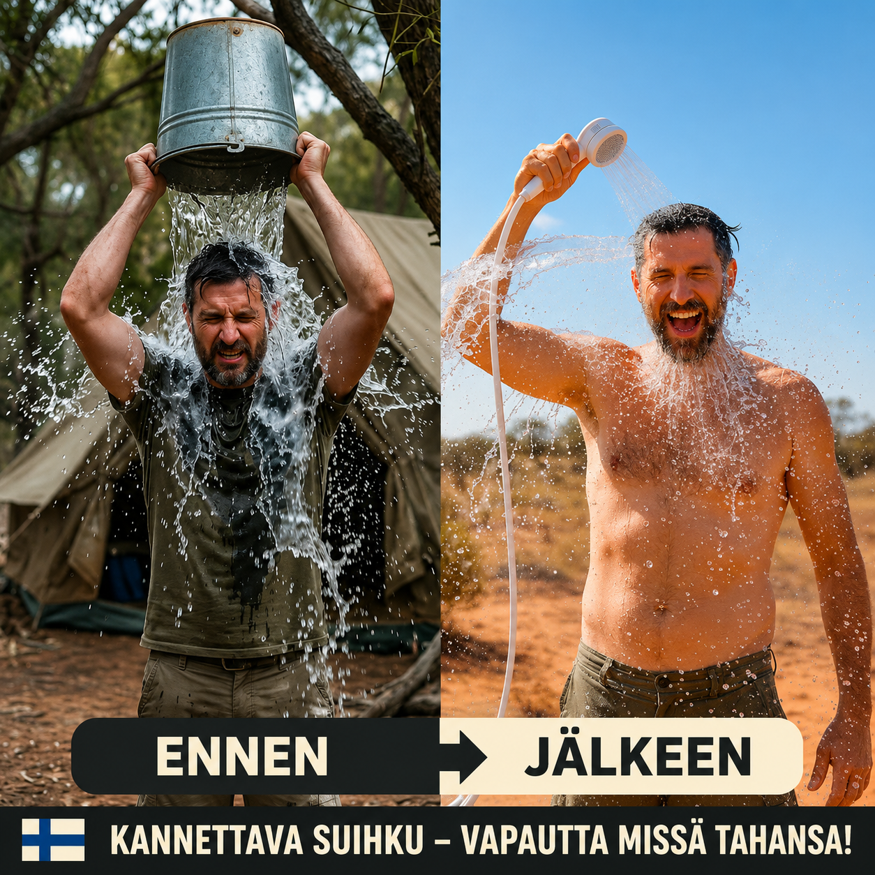 Kannettava vesipumppu: sarja letkulla ja suuttimilla