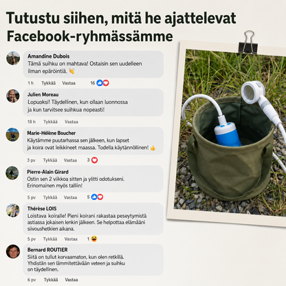 Kannettava vesipumppu: sarja letkulla ja suuttimilla